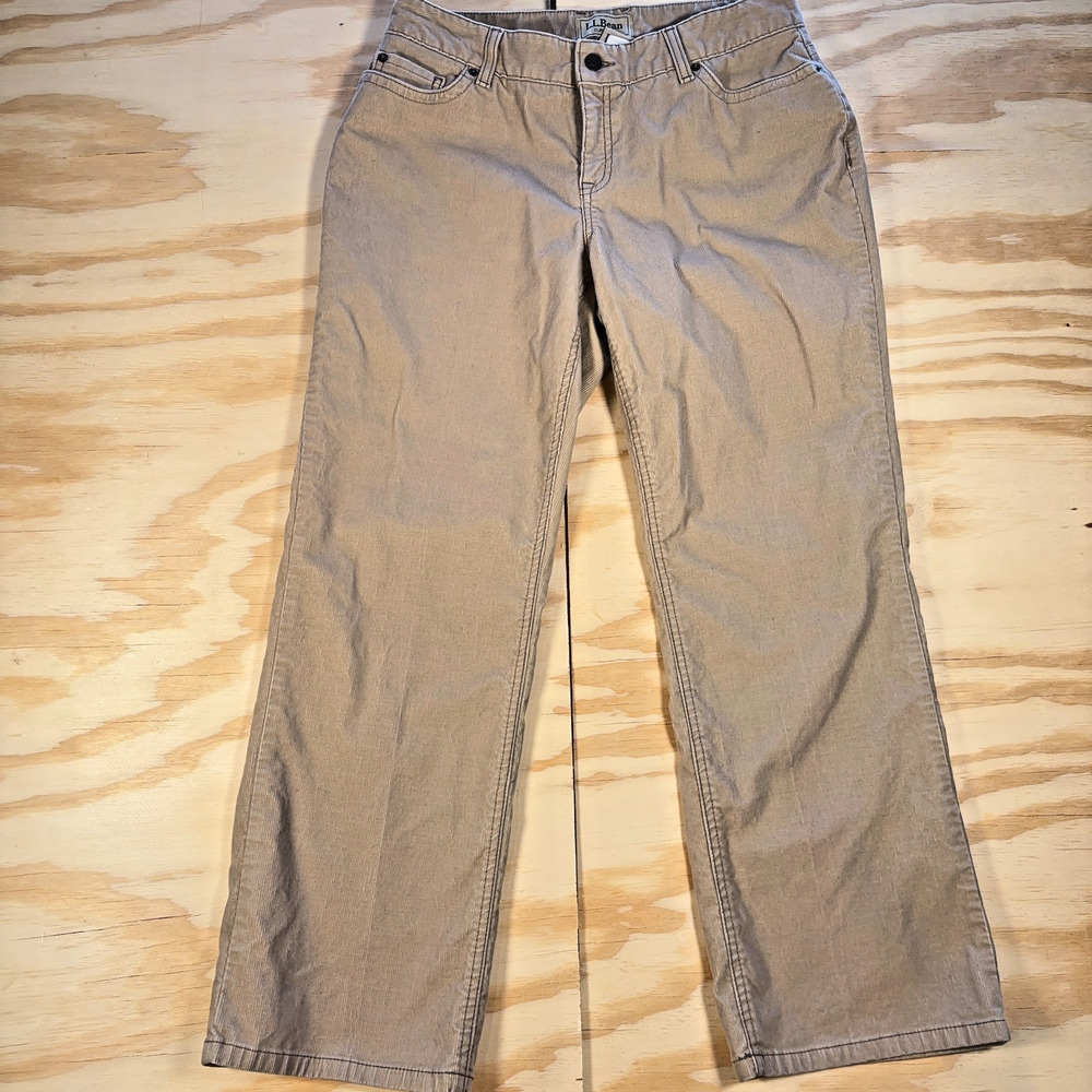 L.L. Bean Curvy Fit Petite Corduroy Pants Tan Straight Leg Stretch Classic 12